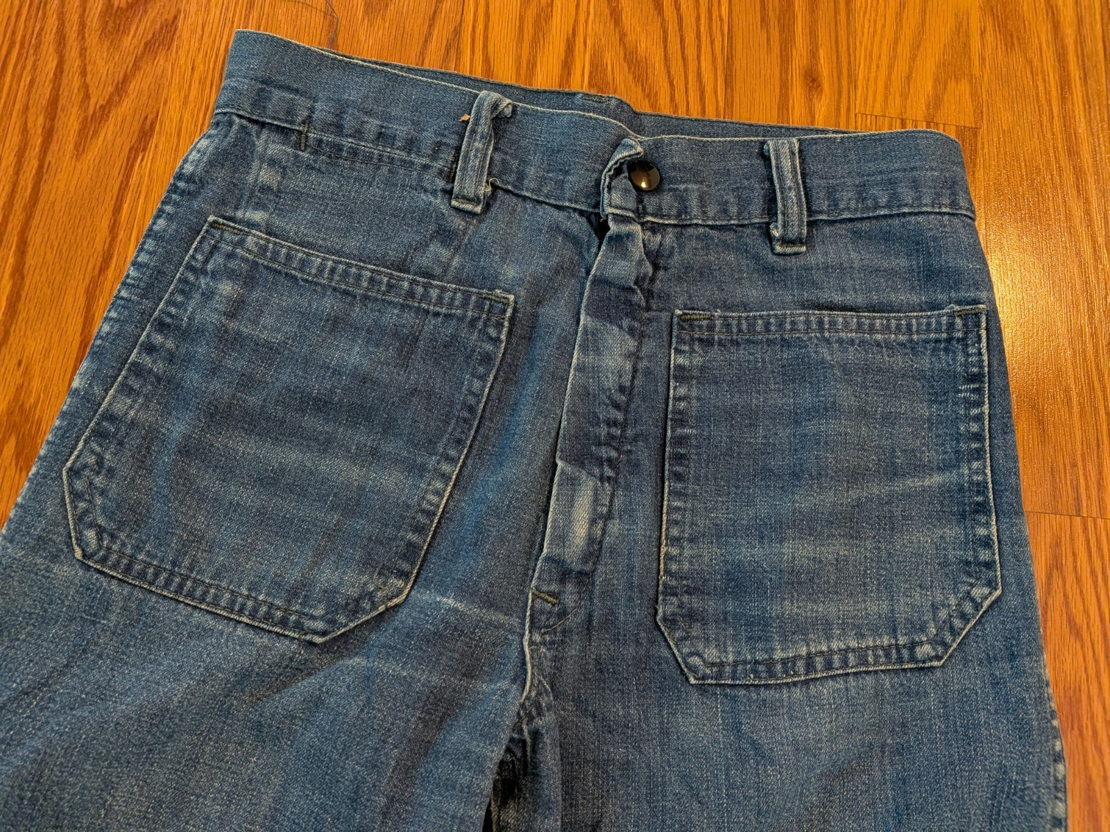 True Vintage 70s 80s Jeans Flare Leg High Rise Sailor Pockets Talon Zipper 27×28