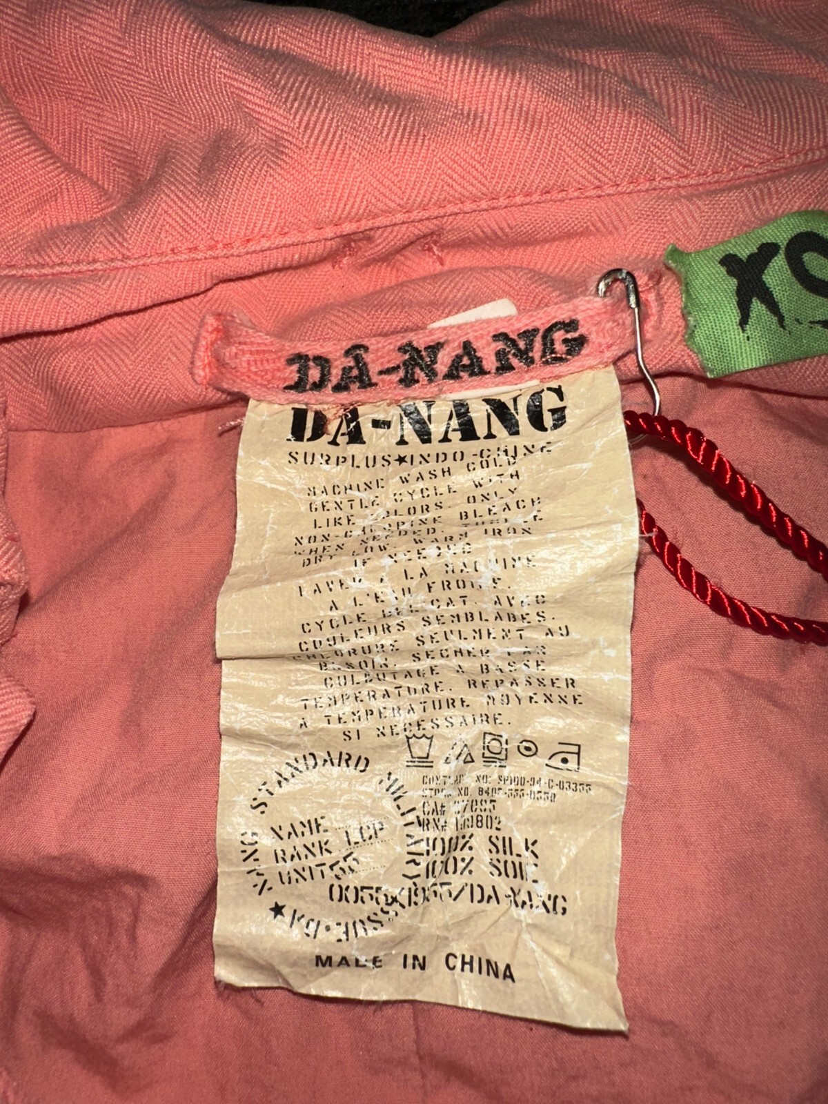 DA-NANG Surplus Indo-Chine Peach Embroidered Utility Cargo Jacket Sz XS NWT