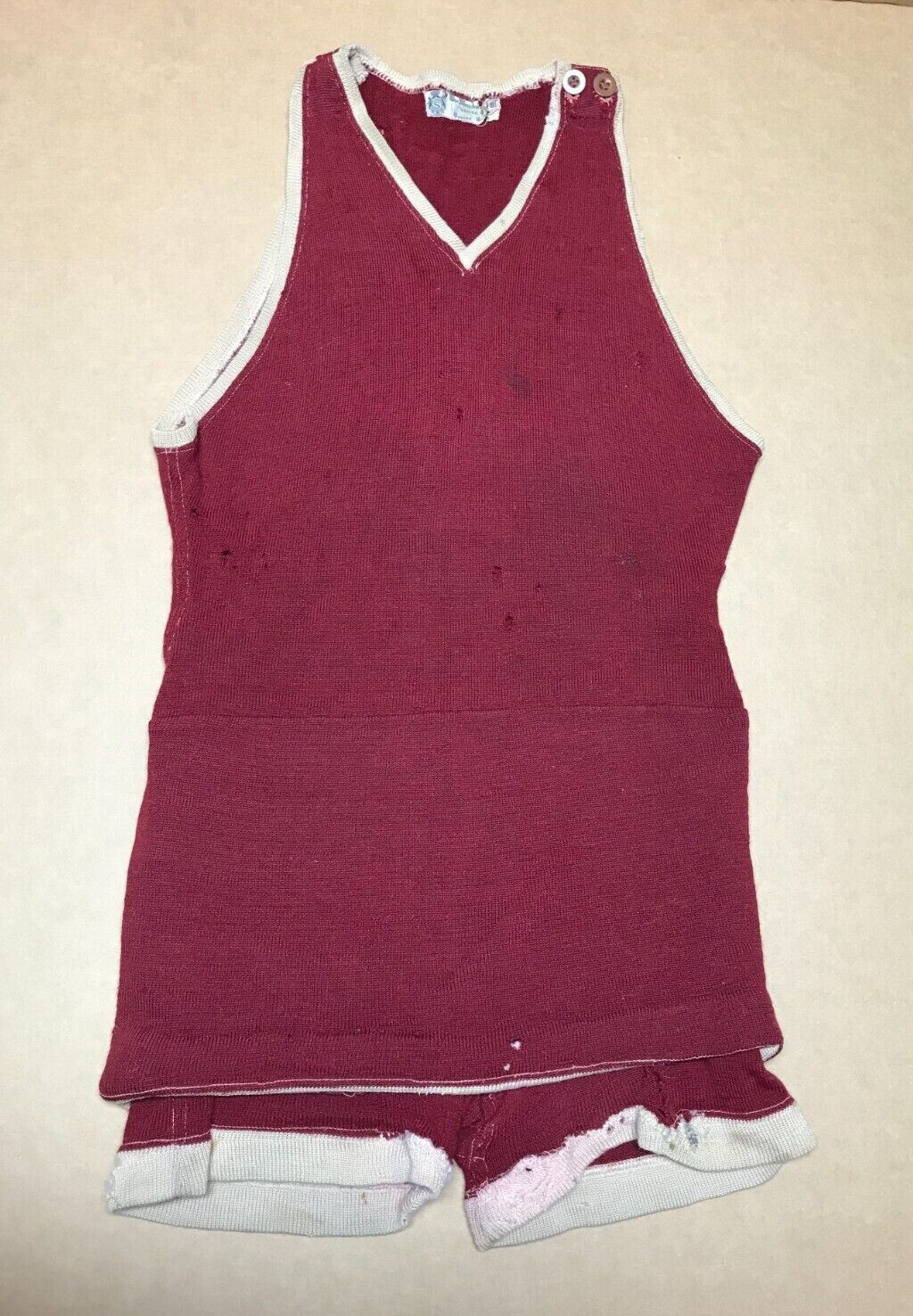 VTG Red 1930s The Merchant Venice Wool Bathing Suit Beach Wear Swimsuit 1048-26B