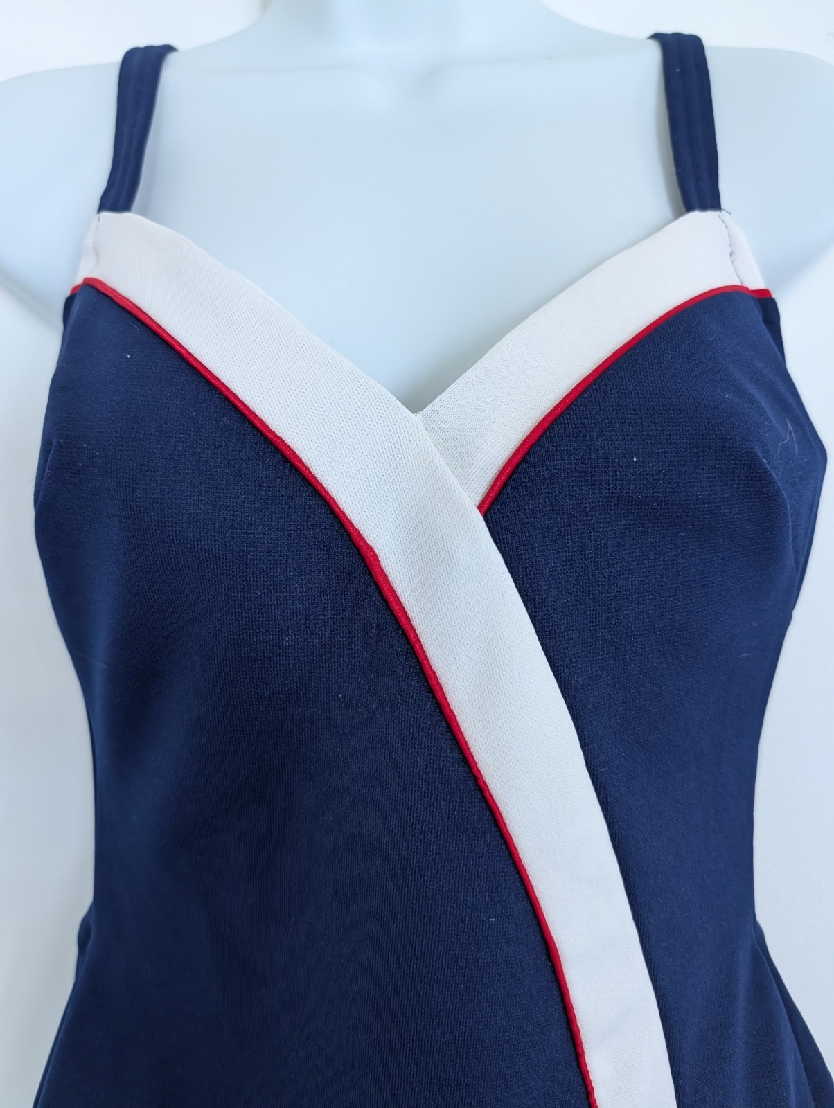 Vintage 1970s Robby Len Fashions One Piece Swimsuit Skirted Structured Top Sz S