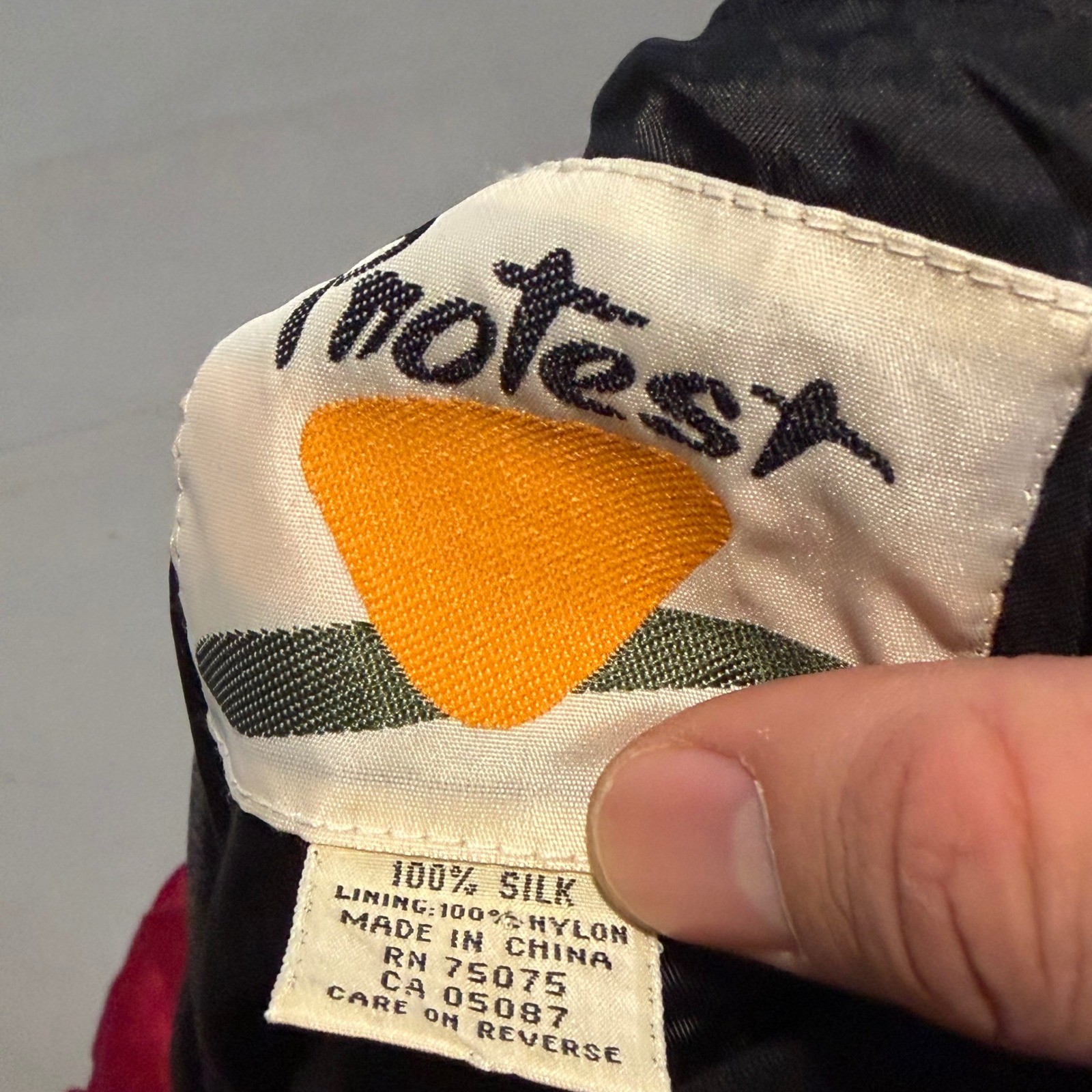 VTG Protest 100% Silk Colorblock Bomber Jacket Shoulder Pad Multicolor L-6858