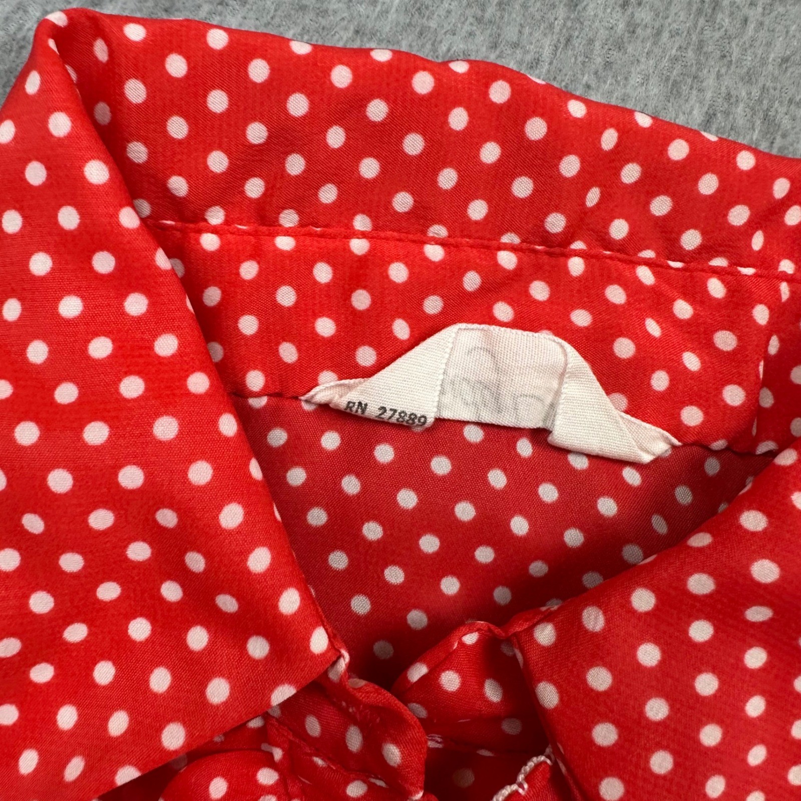 Vtg Judy Bond Red Polka Dot Ruffle Front Blouse Long Sleeve Retro Top Sz 16