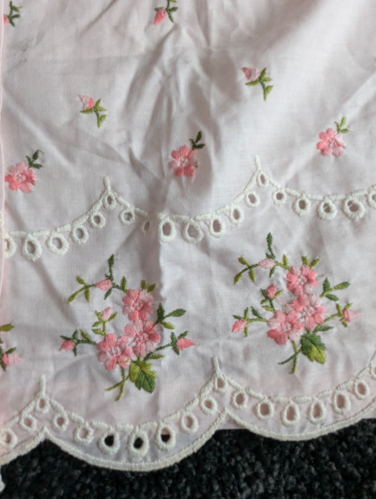 Vintage Leonora Pink 2pc Pajamas PJs 1960s Sz Small Babydoll Embroidered Roses