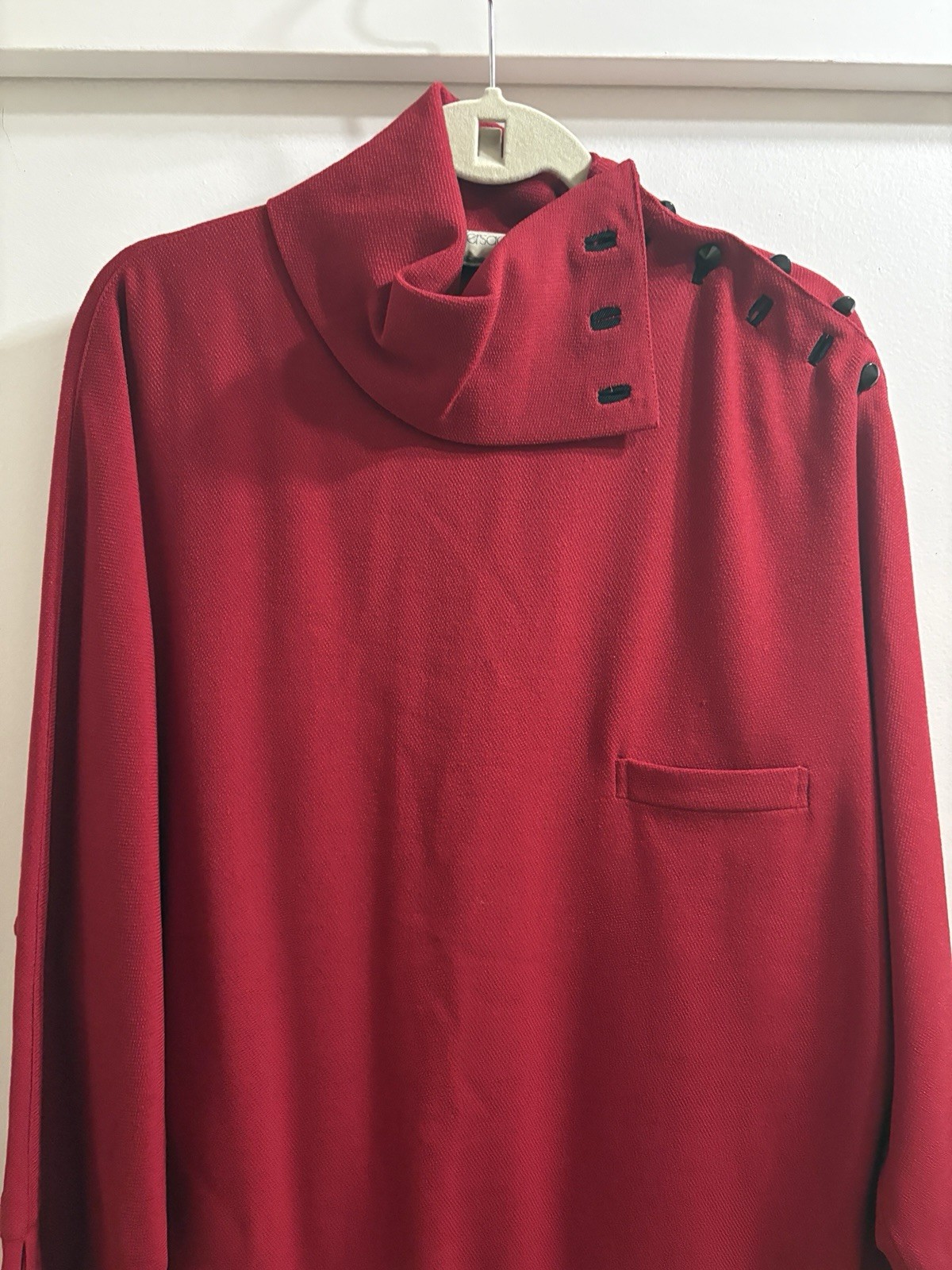 Gianni Versace 1980s Vintage Red Wool Funnel Neck Tunic Dress Made In Italy