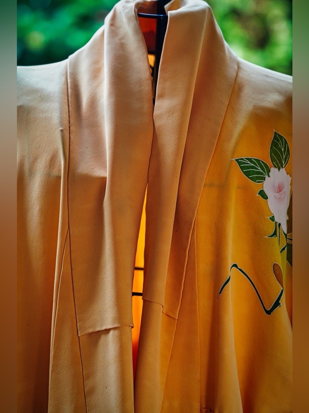 Vintage Hand-Painted Marigold Yellow Floral Long Robe / Duster