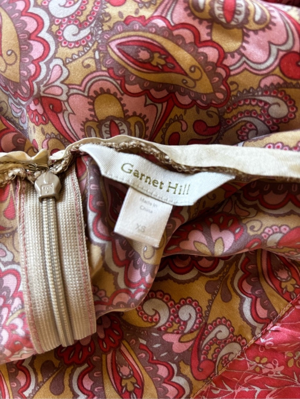 Garnet Hill Women’s Vintage Silk Babydoll Dress in Pink/Beige Mixed Media sz XS