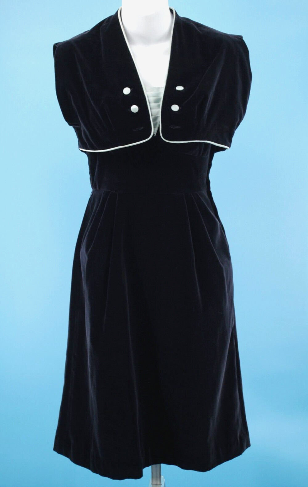 VTG Women&rsquo;s 50s Navy Velvet Strapless Cocktail Dress W/ Bolero Vest XS/S 1950s