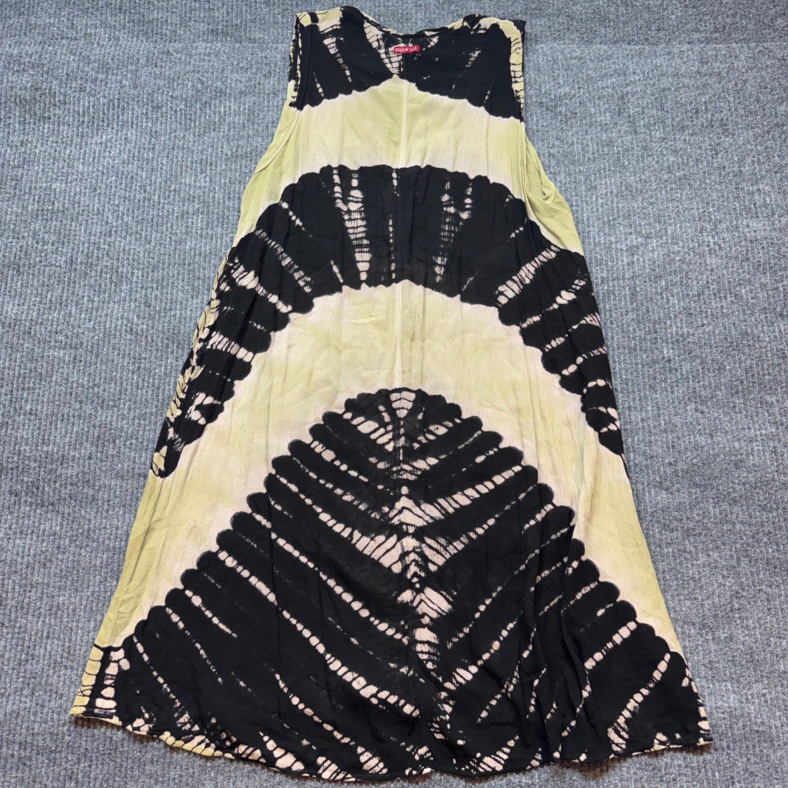 Boho Tie Dye Tank Dress Olive Black L Sleeveless V Neck Hard Tail Forever