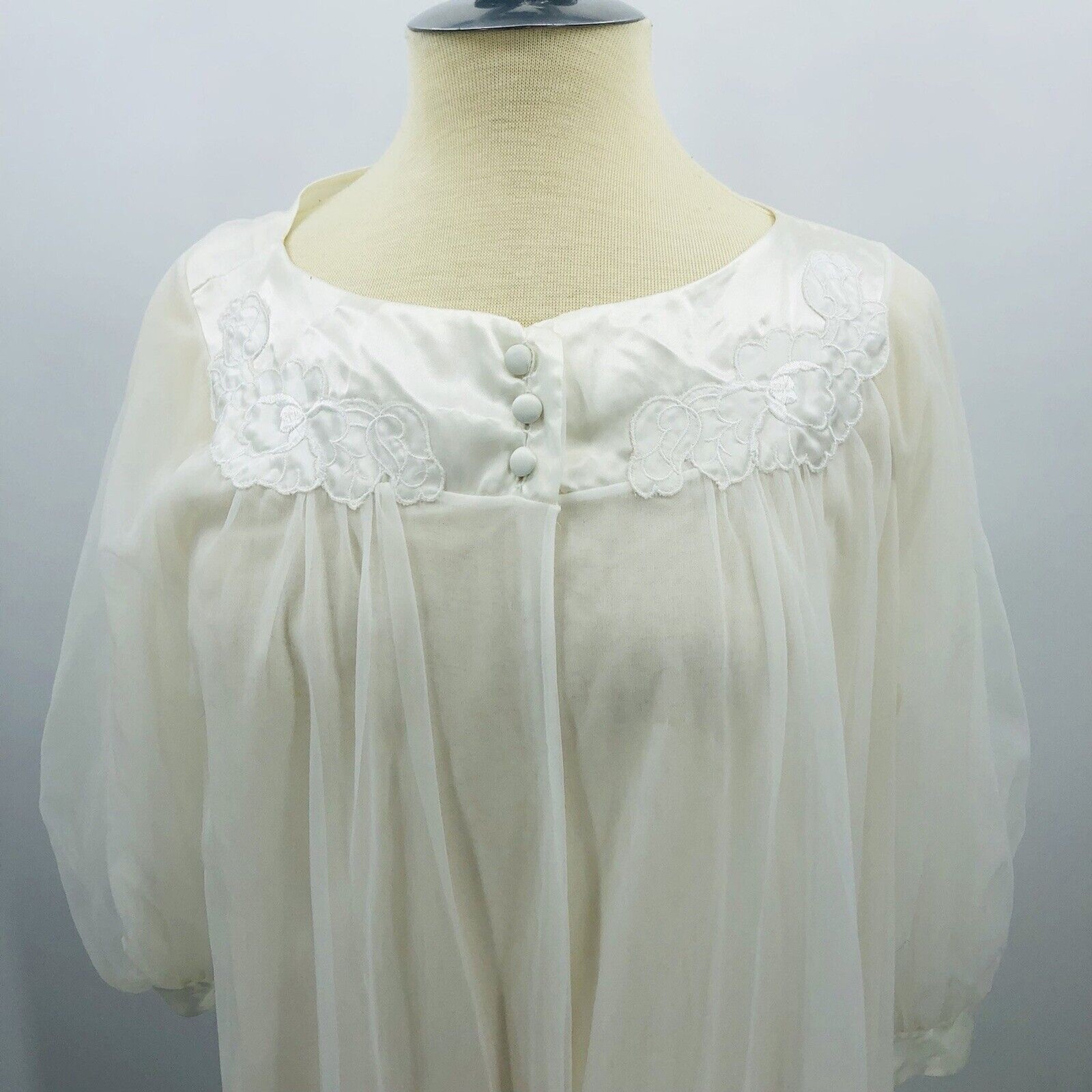 Vintage Gossard Artemis White Chiffon Satin Peignoir Robe Cover Small Lingerie