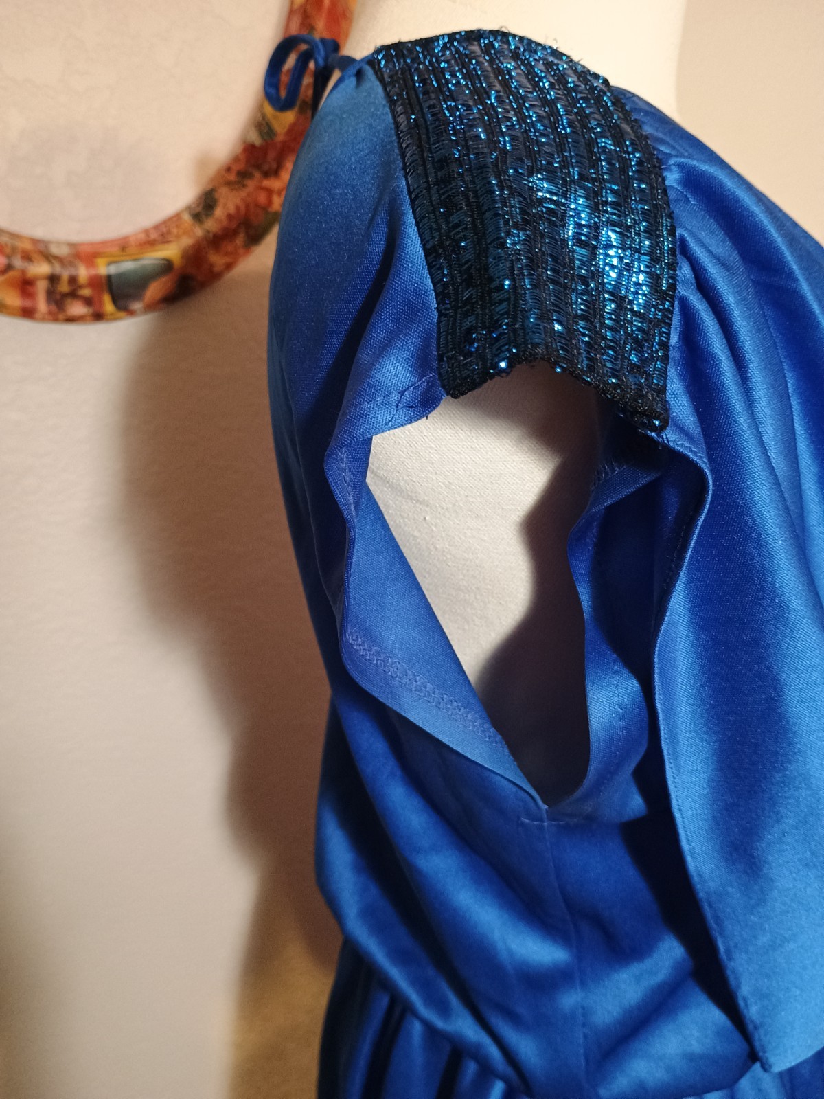 Vintage 80s Slinky Disco Royal Blue Plunging Ruched Drape Party Cocktail Dress