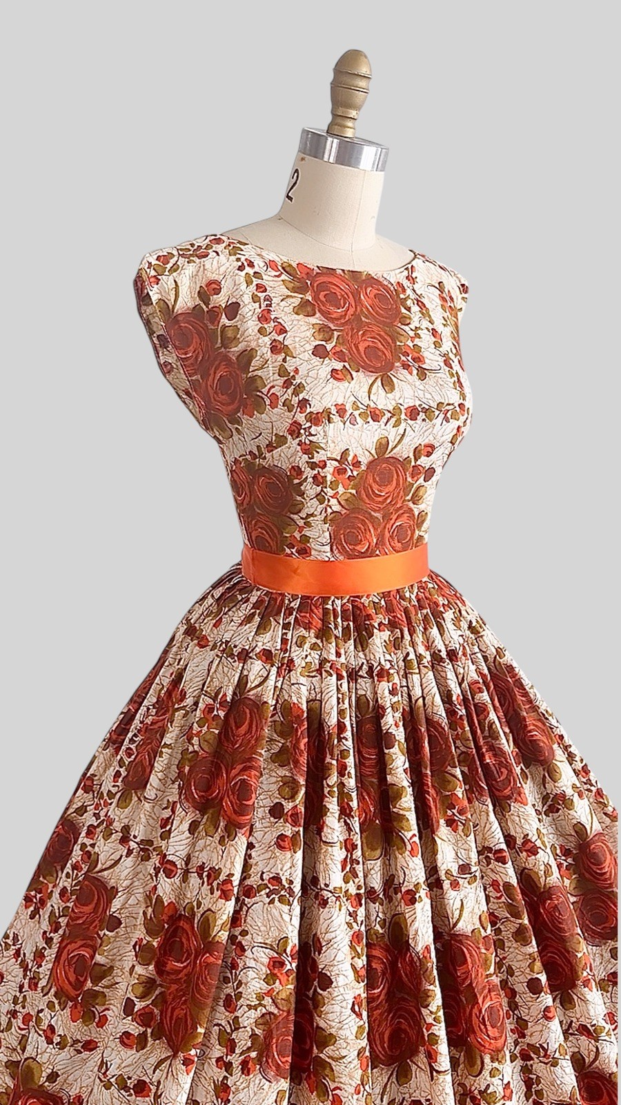 1950s 1960s Rose Print Cotton Sundress Floral Novelty Roses Bouquet Pinup Dress