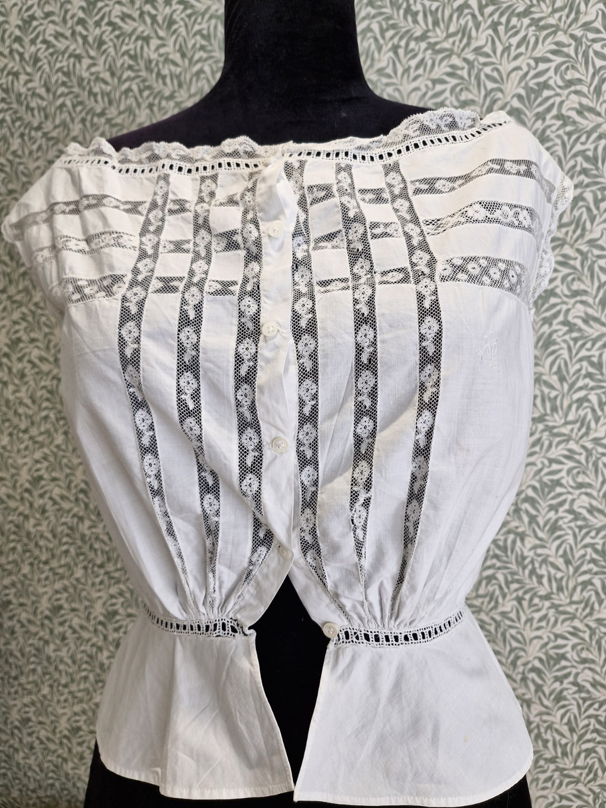 Antique Victorian Edwardian Camisole corset cover cotton lace.