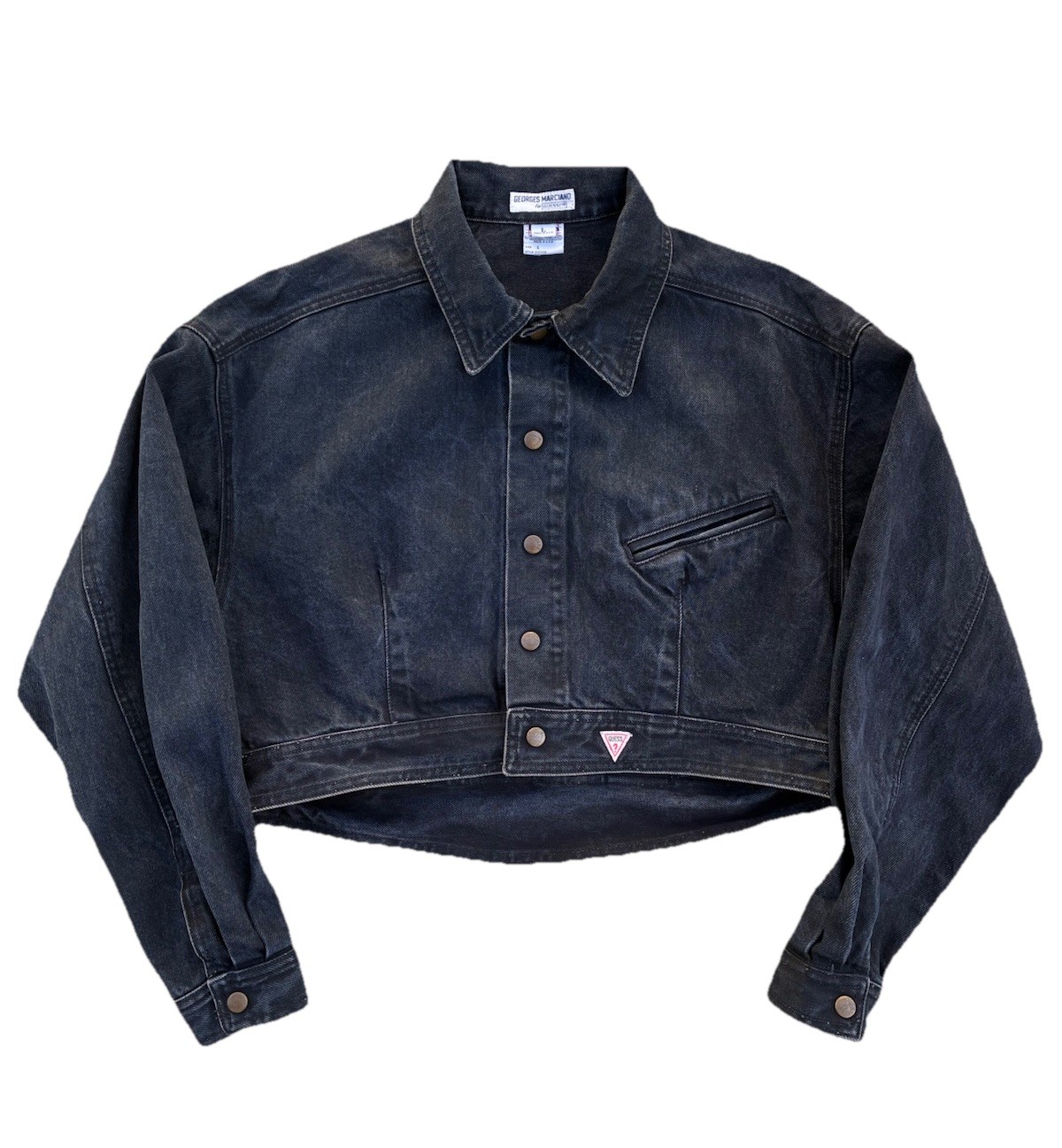 Georges Marciano For GUESS Vintage 80s Cropped Denim Jacket USA Large 21” X 18”