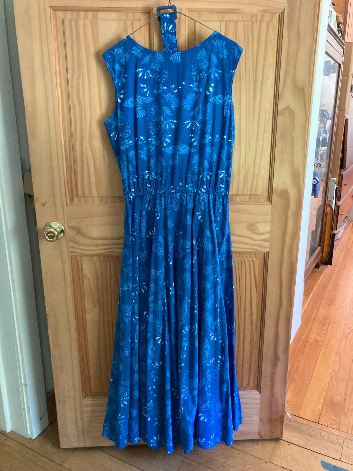 Vtg Java Wraps Blue Cotton Maxi Evening Dress Full Skirt Belt Women&rsquo;s L St Croix