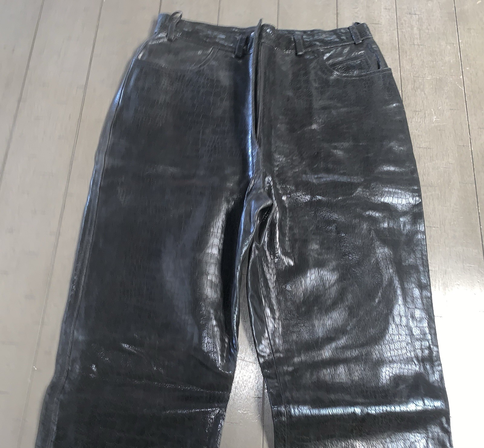 B3 90s BENELLE BIKER BLACK SOFT LEATHER PANT BOOTCUT MOTORCYCLE 28×31” RAW HEM