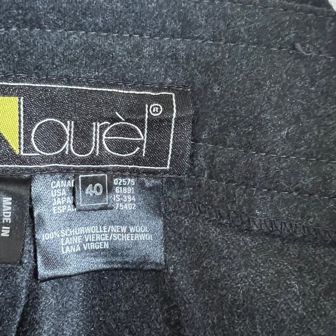 Laurel Escada Vintage Pleated Solid Wool Trousers Charcoal Grey High Rise Size40