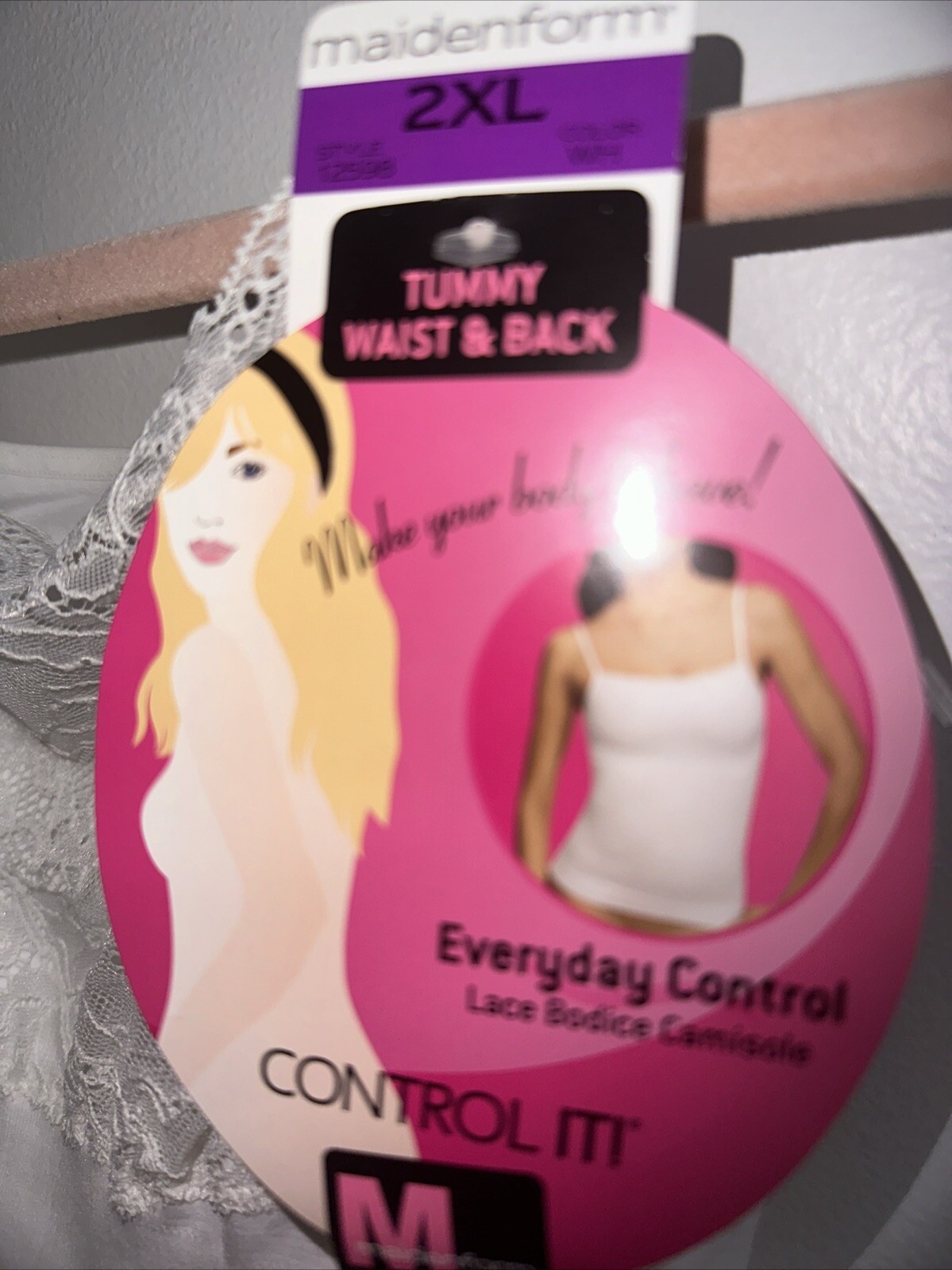 MAIDENFORM 12598 Sz:2XL-White Control It Lace Bodice Everyday Control Camisole