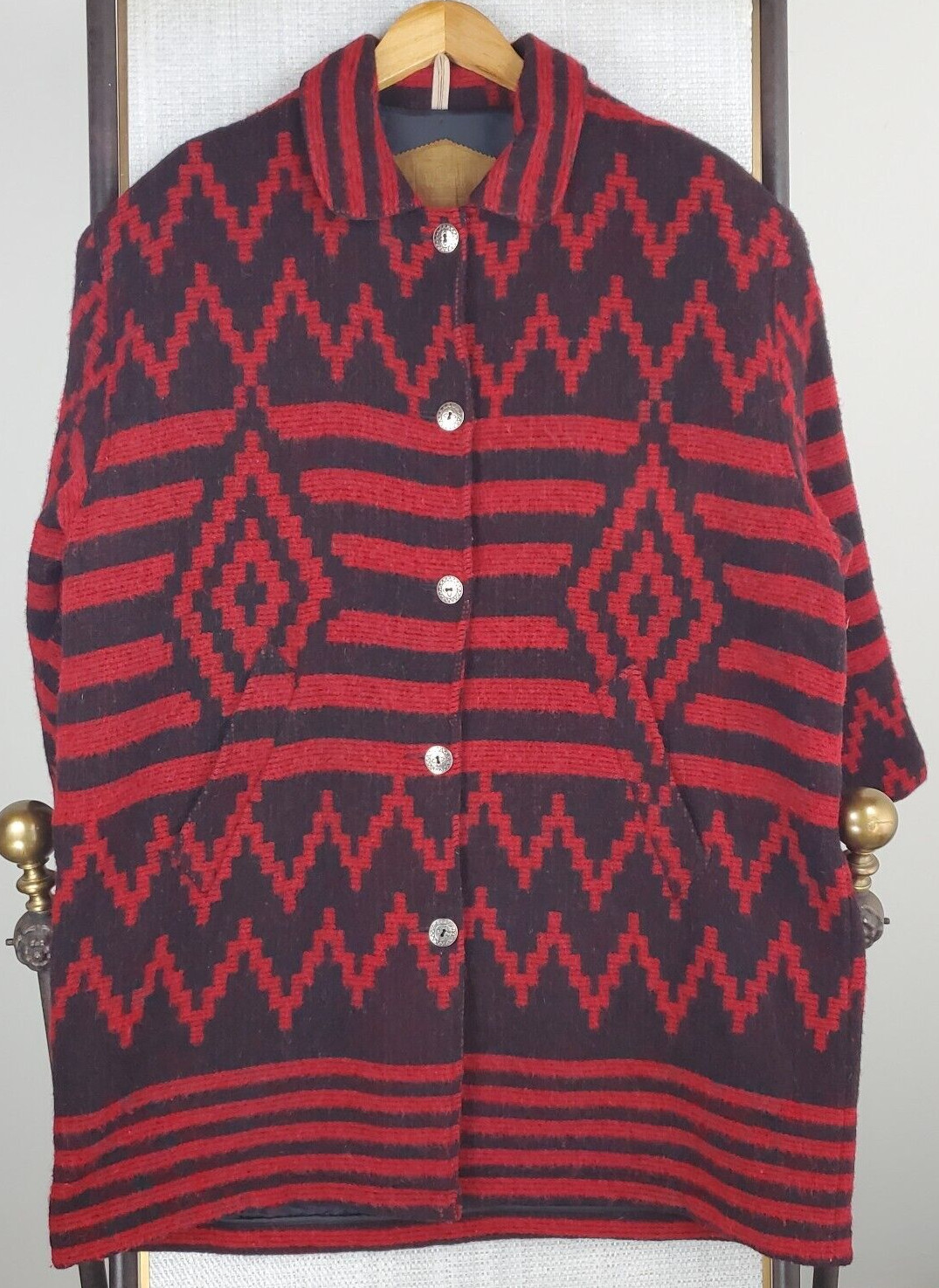VTG WOOLRICH USA Size Large Womens Wool Aztec Southwest Chore Barn Jacket Coat