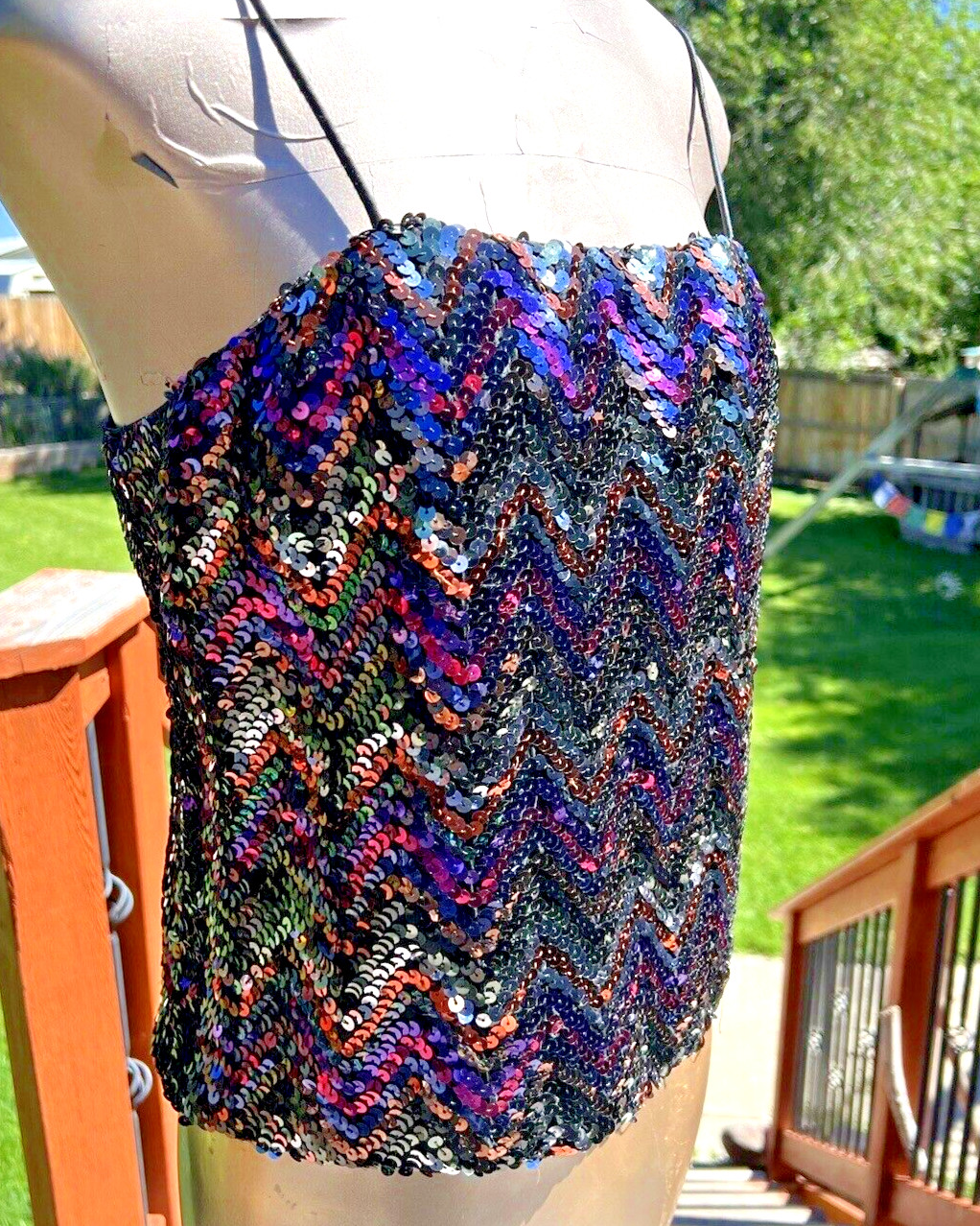 True VTG 80s SEQUIN TANK Purple Pink Boho Glam RETRO DISCO FESTIVAL COCKTAIL M
