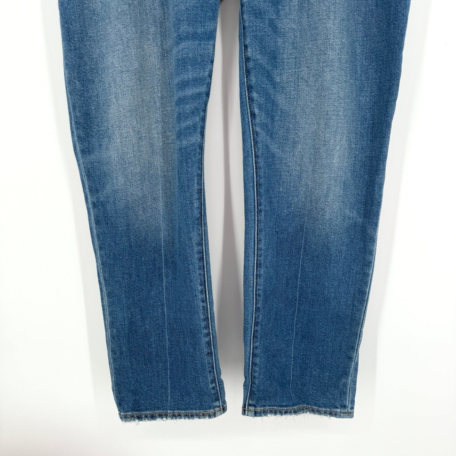 Hatch Maternity Straight Leg Crop Jeans Side Stretch Medium Wash Raw Hem Size 28