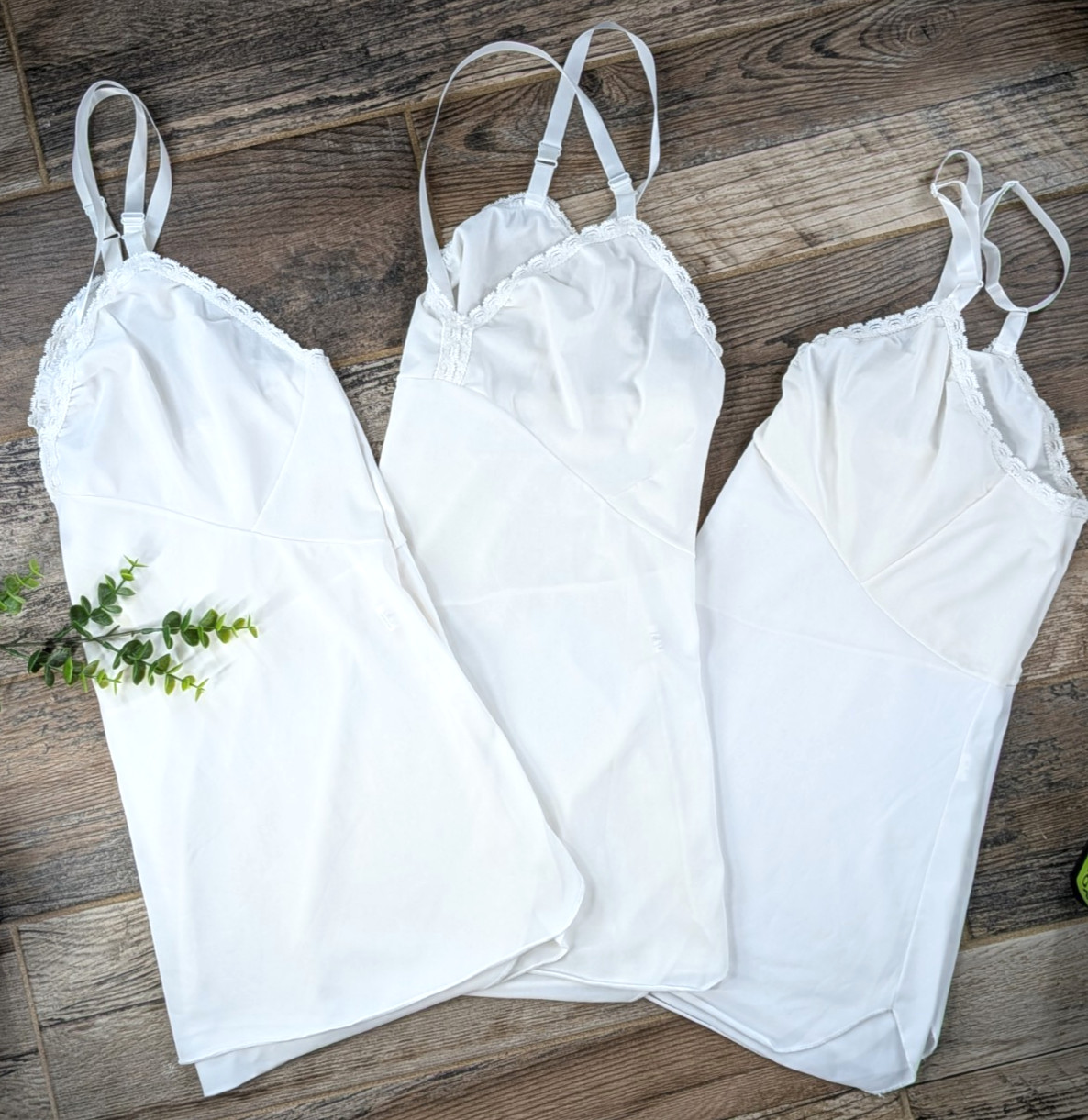 LOT 3! SIZE 42!💋Vtg Shadowline Slip Ivory Camisole Negligee Lingerie Nylon Lace