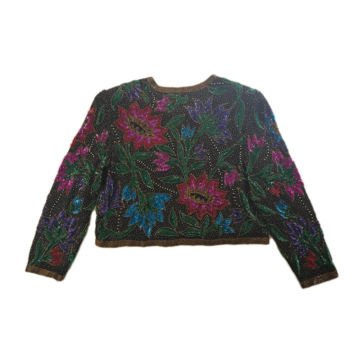 Vintage Beaded And Sequin Night Vogue Floral 100% Silk Jacket – Size L