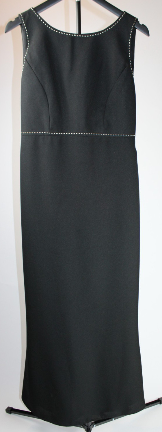 Vivian Dessy Diamond Long Dress – Size 10, Black Contrast Stitching, Made in USA