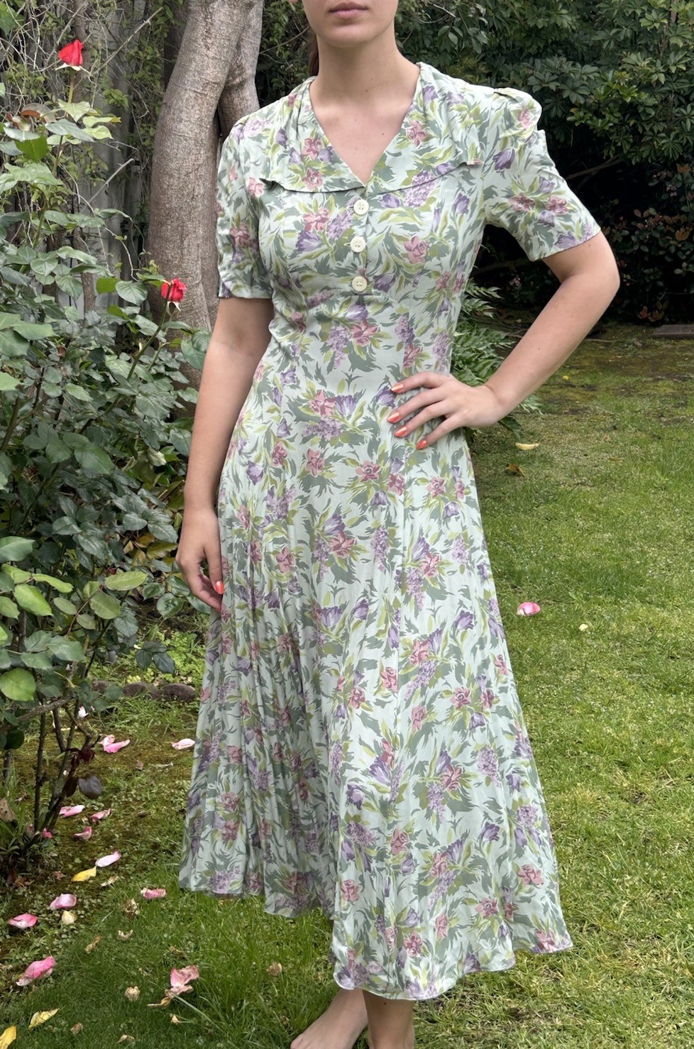 Vintage 80s 90s Laura Ashley Great Britain USA 6 Floral Dress Green Maxi
