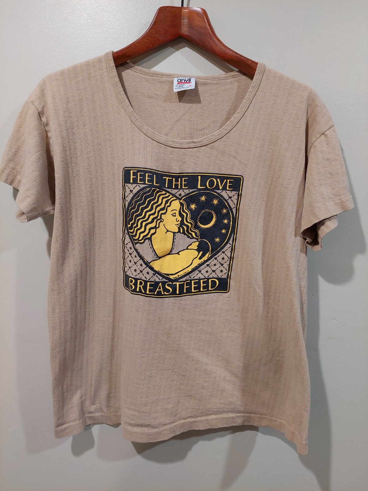 VTG 90s Feel the Love Breastfeed Womens L Shirt Feminism Single Stitch Anvil Tag
