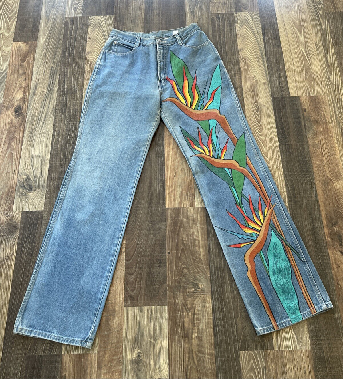 Brittania Jeans Custom Painting Size 13 (W26 L32) Birds of Paradise