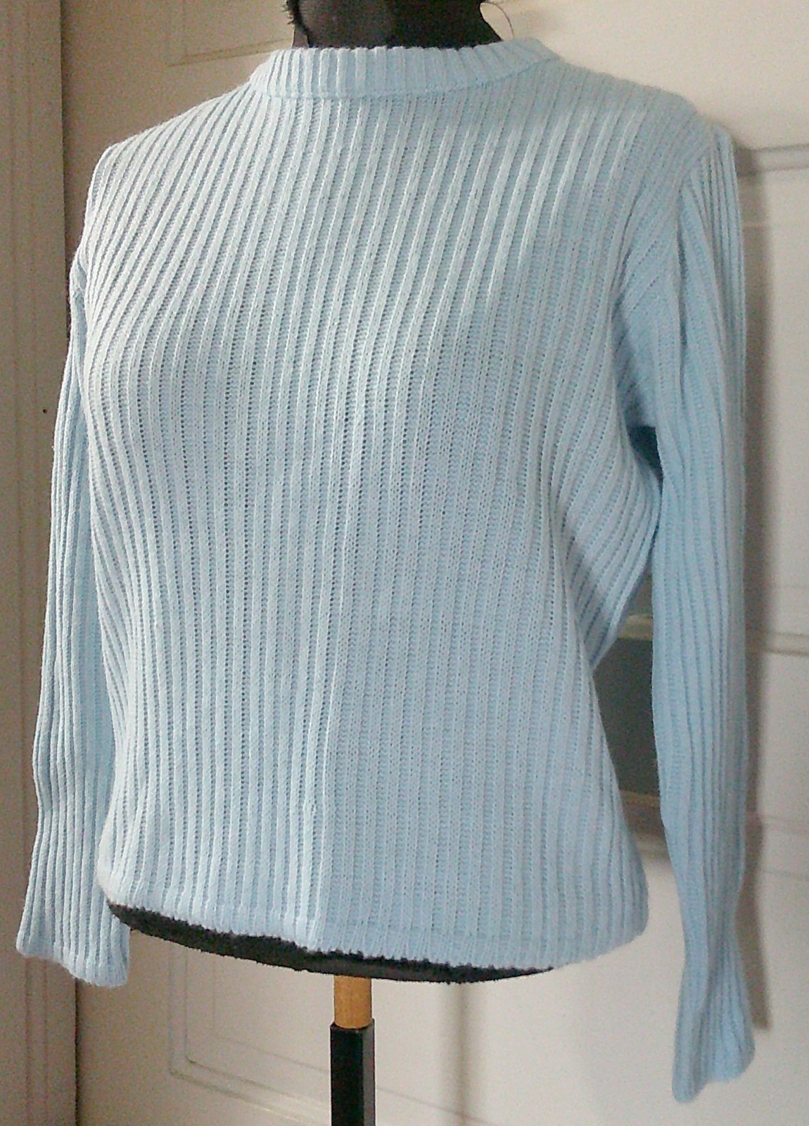 70&rsquo;s CAROL BRENT Light Blue LS Cropped Orlon Acrylic Sweater M
