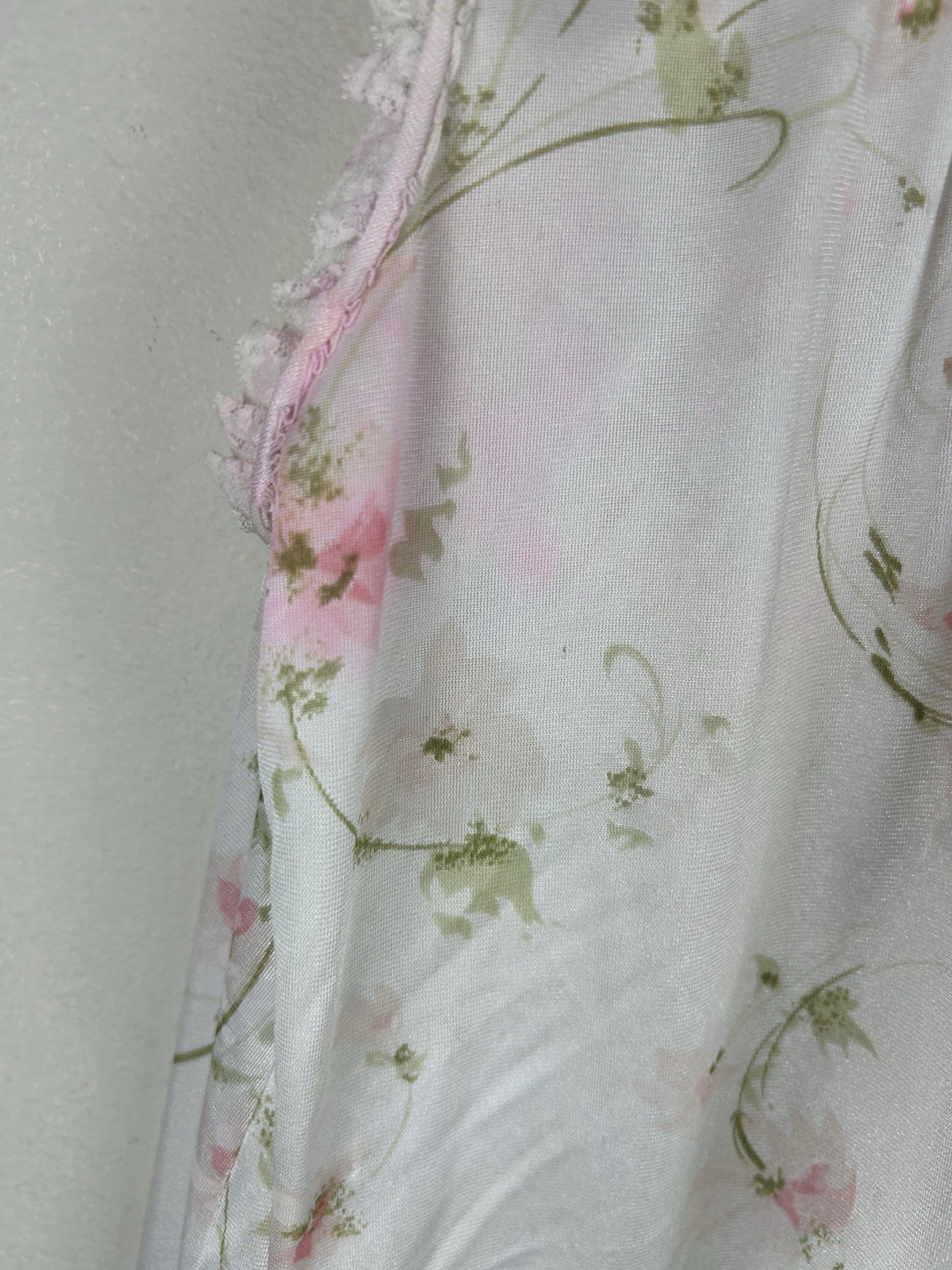 Vintage Voe Mode Nightgown Pink Floral Sz M Lace Trim Sleepwear House Dress