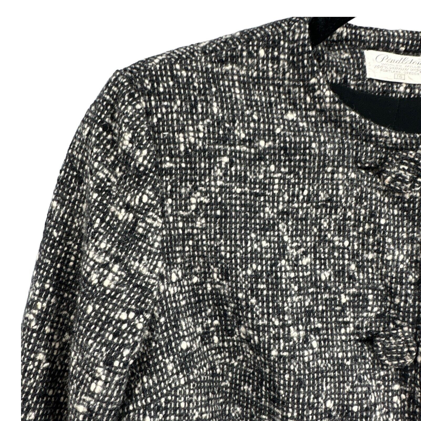 VTG Pendleton Blazer Jacket Wool Tweed Lg Black White Bolero Business Preppy USA