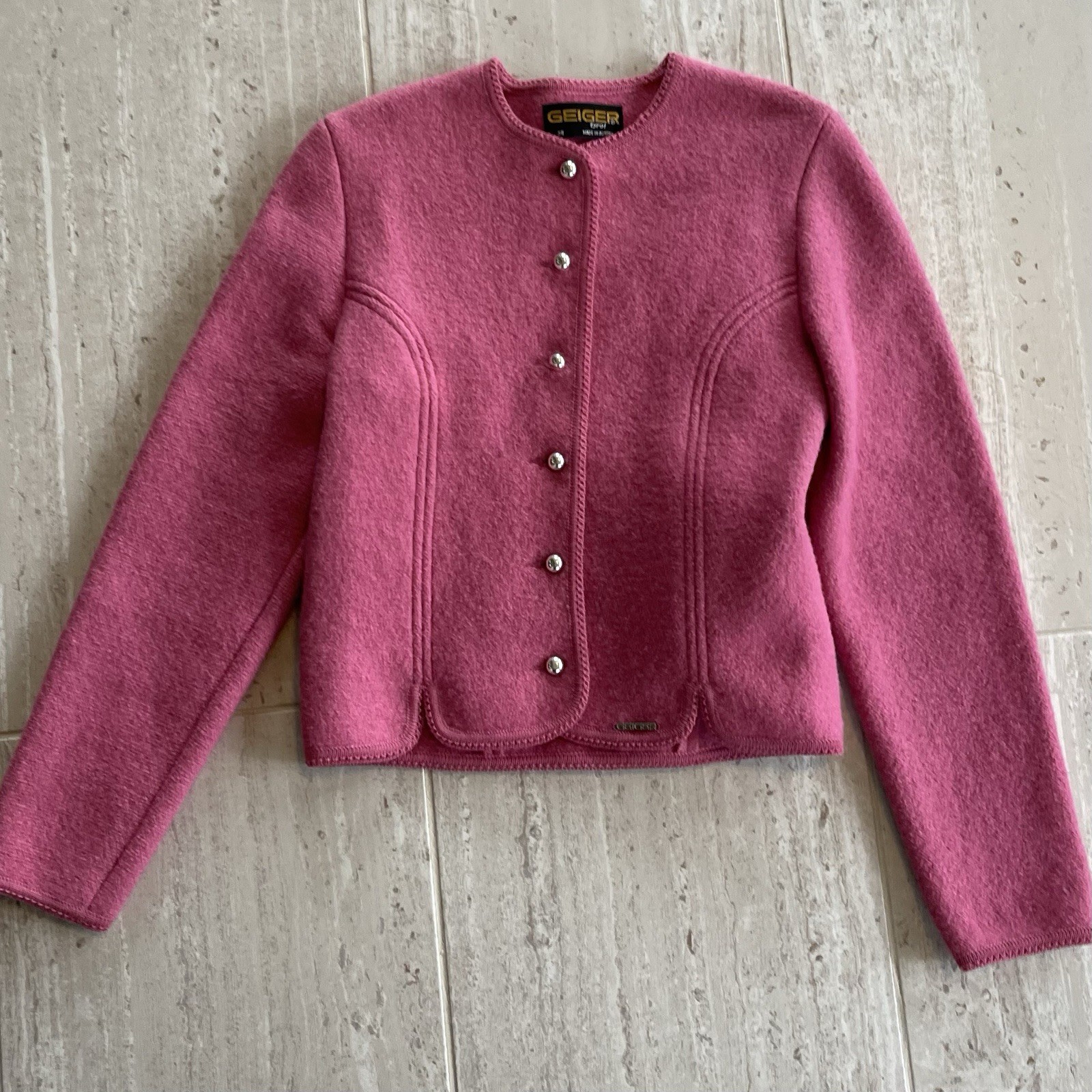Vintage Geiger Tyrol Pink Pure New Wool Cardigan Jacket Women&rsquo;s Size 38 Austria