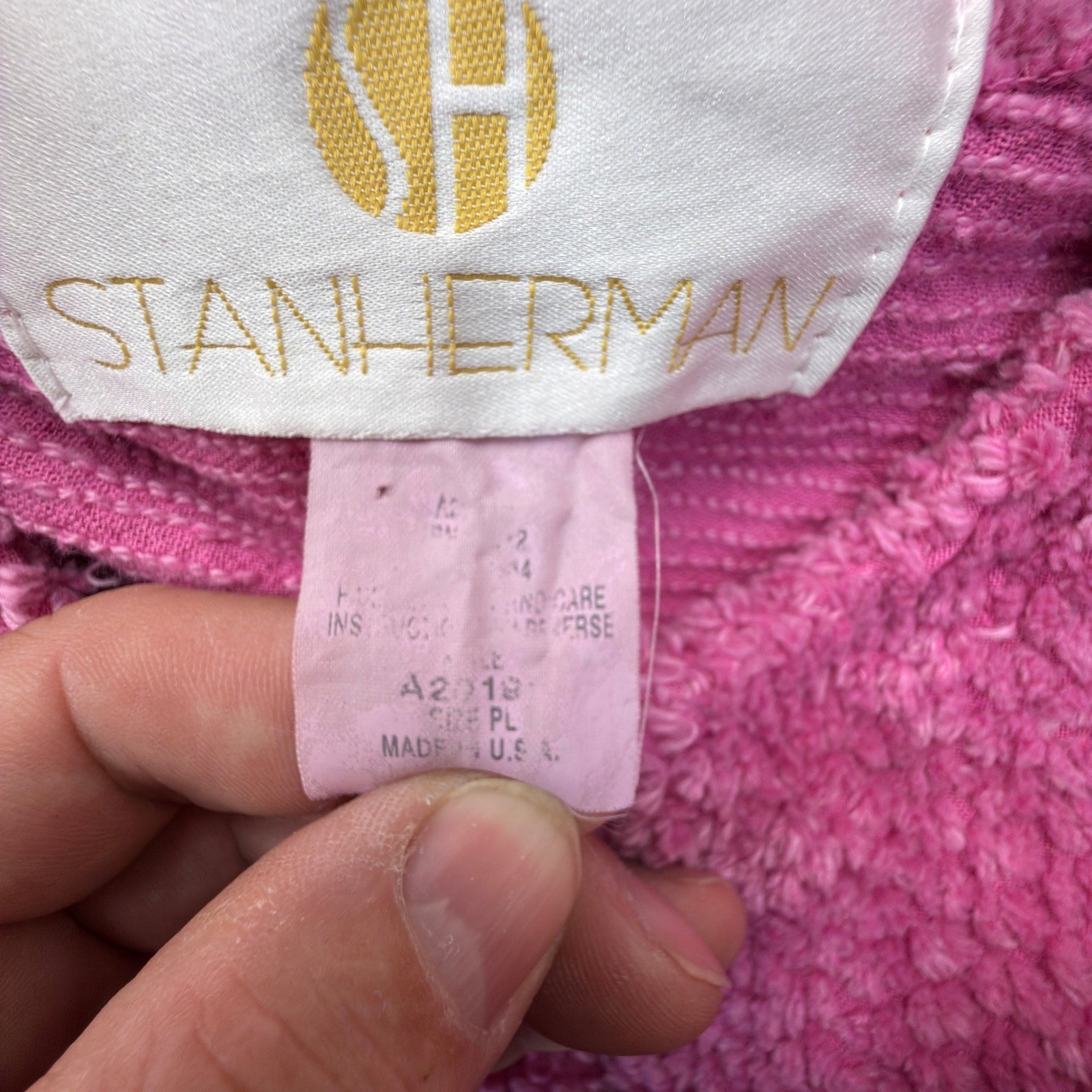 Stan Herman Robe Womens PL Zip Front Long Sleeve Pink Solid Relaxed Vintage 90s