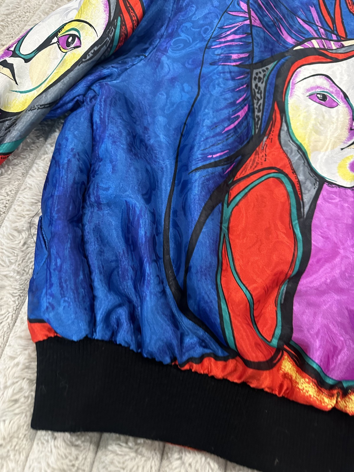 Vintage Picasso Inspired Abstract Art Bomber Jacket Blue Multicolor Korea