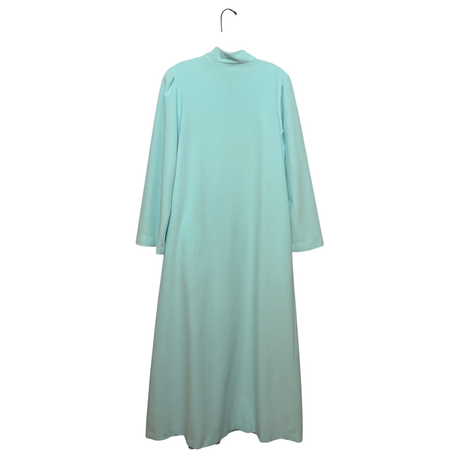 Shadowline Vintage Aqua Blue Fleece Zip Front Robe Floral Embroidered Medium