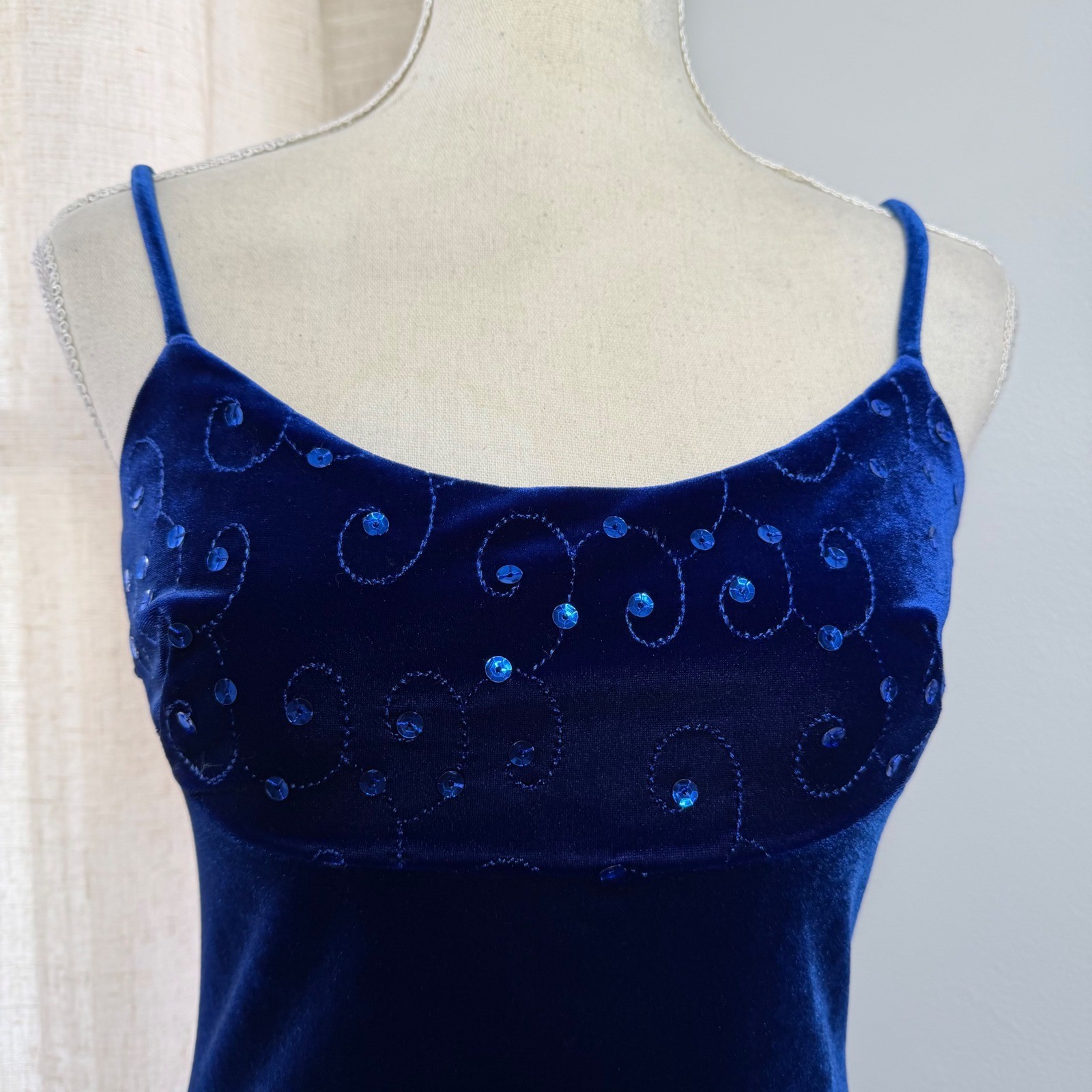 Y2K Vintage Jessica McClintock Gunne Sax Velvet Sequin Mini Dress Blue Women 5/6