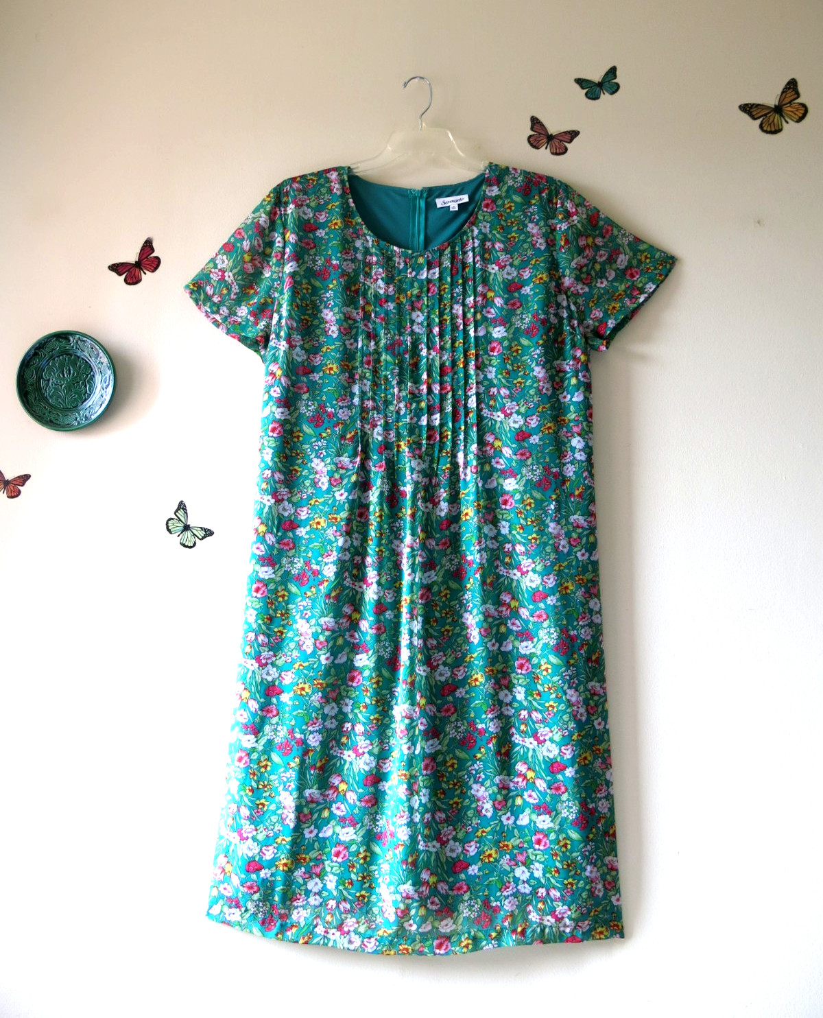 Vintage Serengeti Green Floral Voile Romantic Feminine Lined Long Dress Size 1X