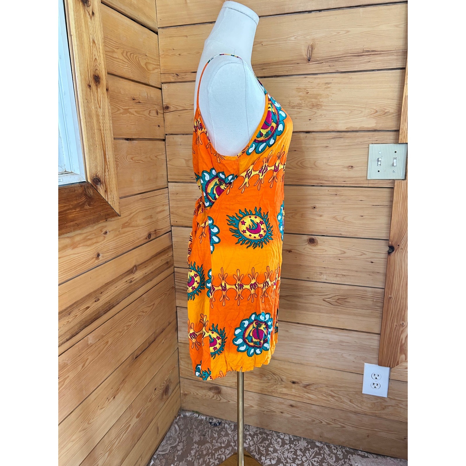 Vintage Cami Sundress Womens Extra Large Orange Celestial Sun Moon C.MATTEO Y2K