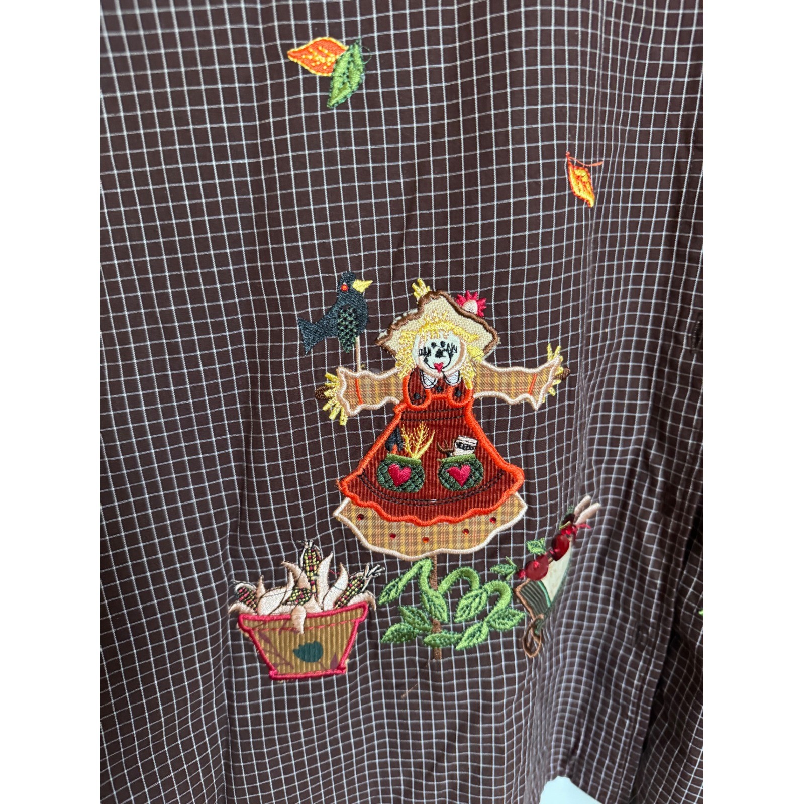 Vintage 90s Bobbie Brooks Scarecrow Fall Plaid Button Up Shirt Grandmacore