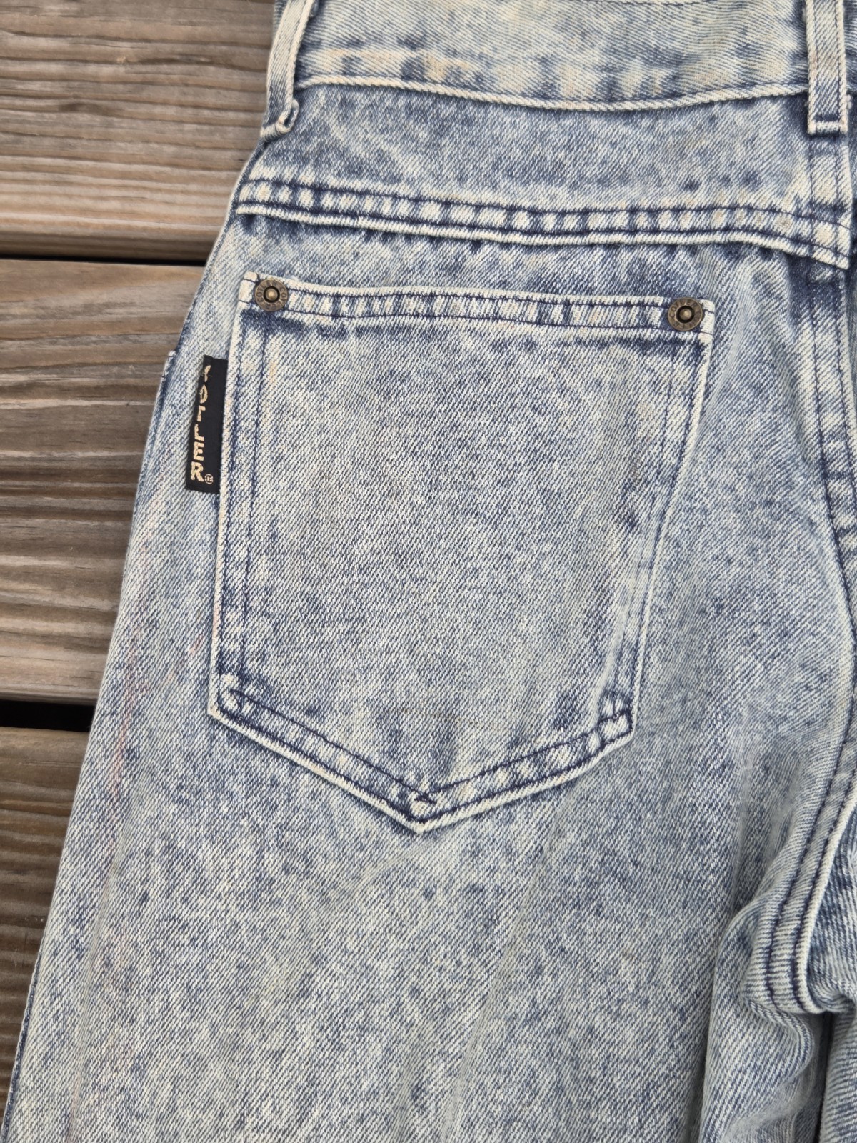 🐲Vintage Acid Wash Patchwork Jeans Womens 80s Dragon Biker Distressed Denim🐲