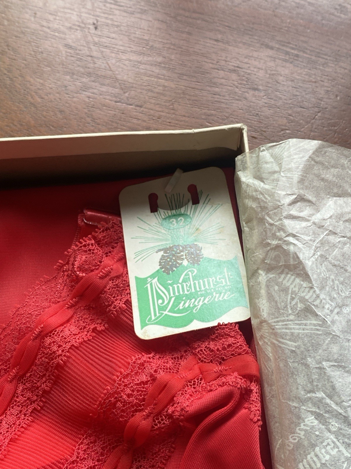 In box Vintage 50s or 60s Pinehurst Lingerie Gorgeous Size 32 Red Nylon slip
