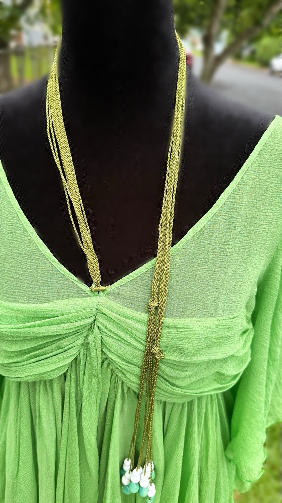 Authentic CHLOE Gazon Green Silk Sheer Ruffle Blouse Boho Fairycore Designer Vtg