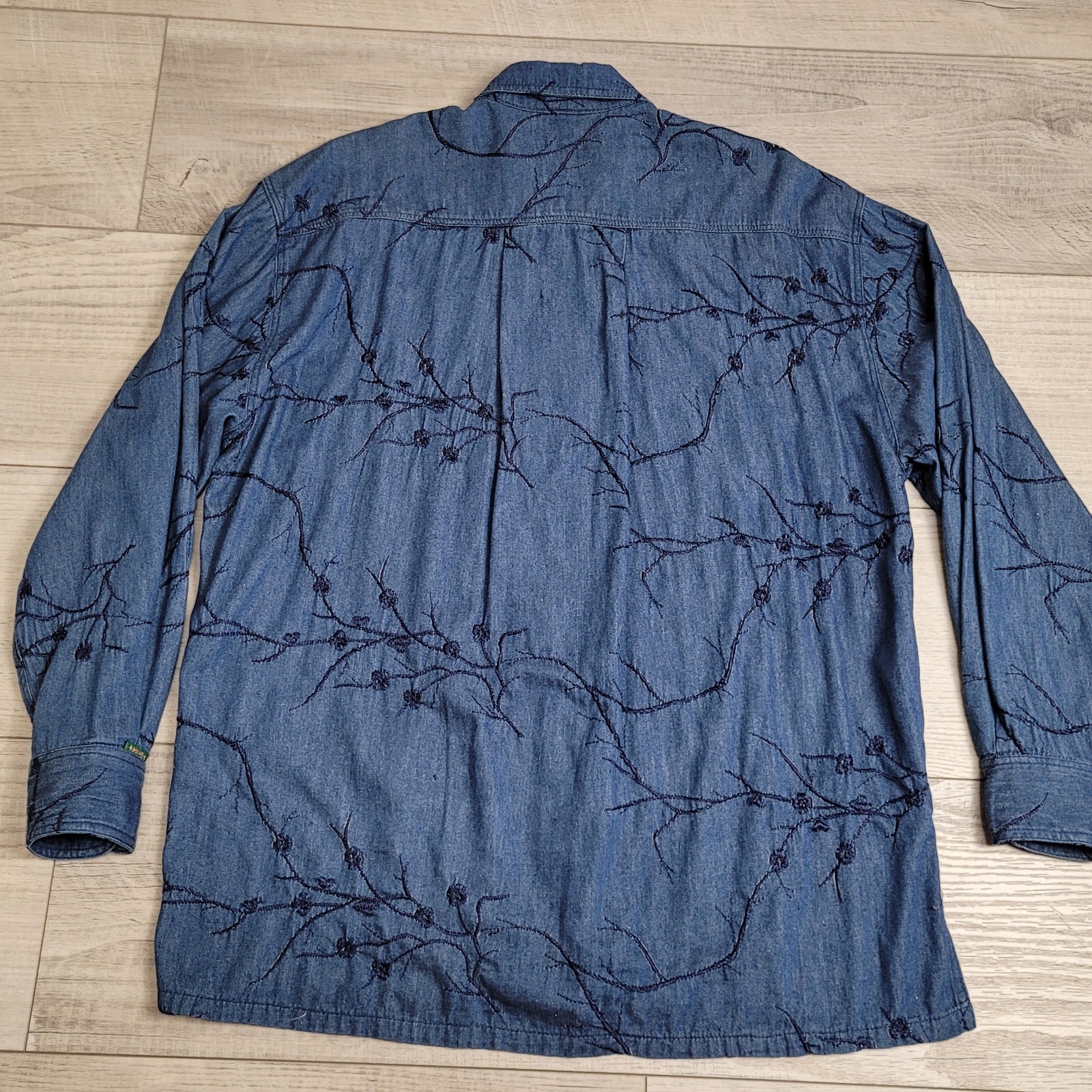 Vintage Gene Ewin BIS Shirt Womens M Wrinkled Rich Denim Embroidered 90&rsquo;s USA