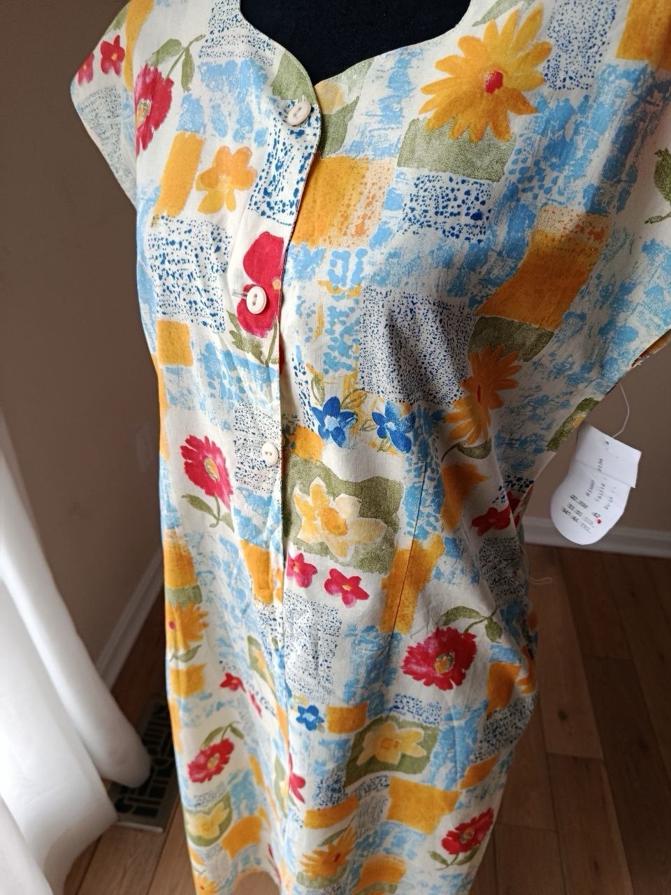 Vintage 1970 Guy Dubois New Floral Print Midi Dress Medium Made in France