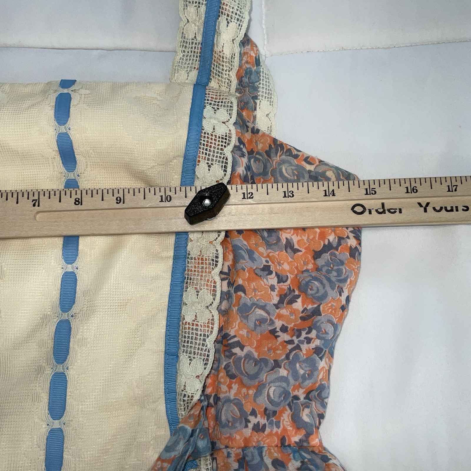 70s Praire Maxi Dress VTG Candi Jones Peach Blue Floral Lace Boho Hippie Sz 9