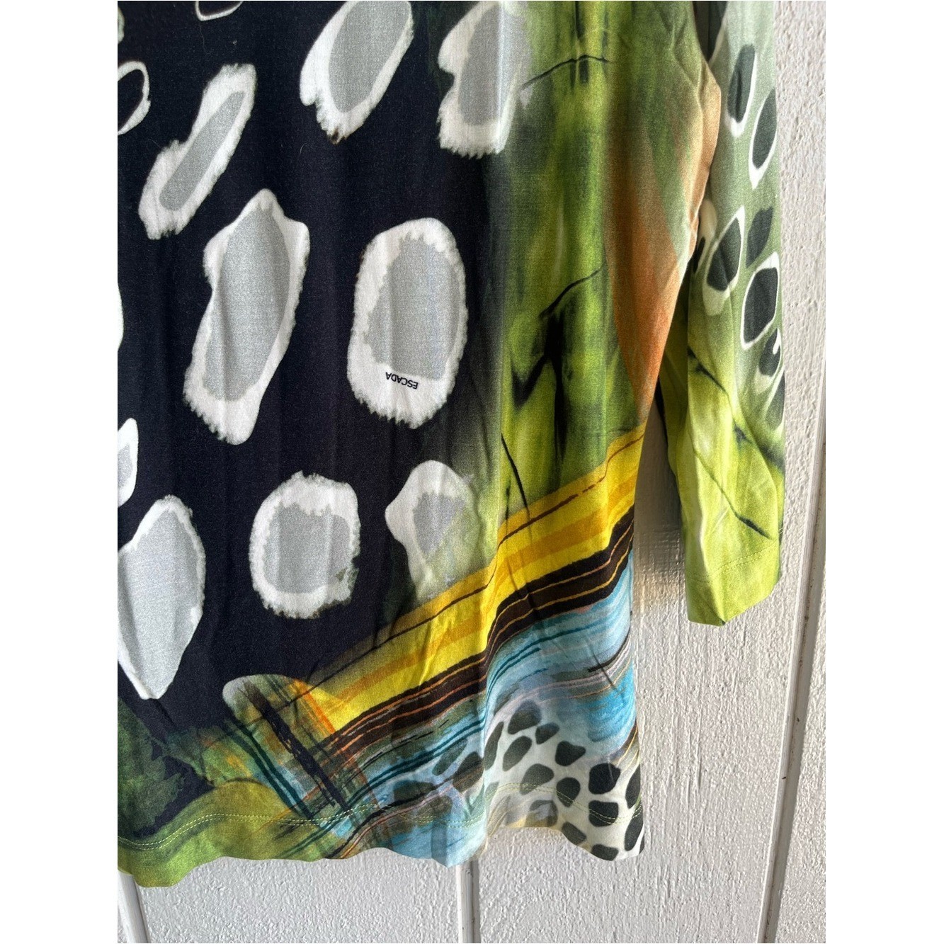Escada Vintage Abstract Print 3/4 Sleeve Stretch Jersey Top