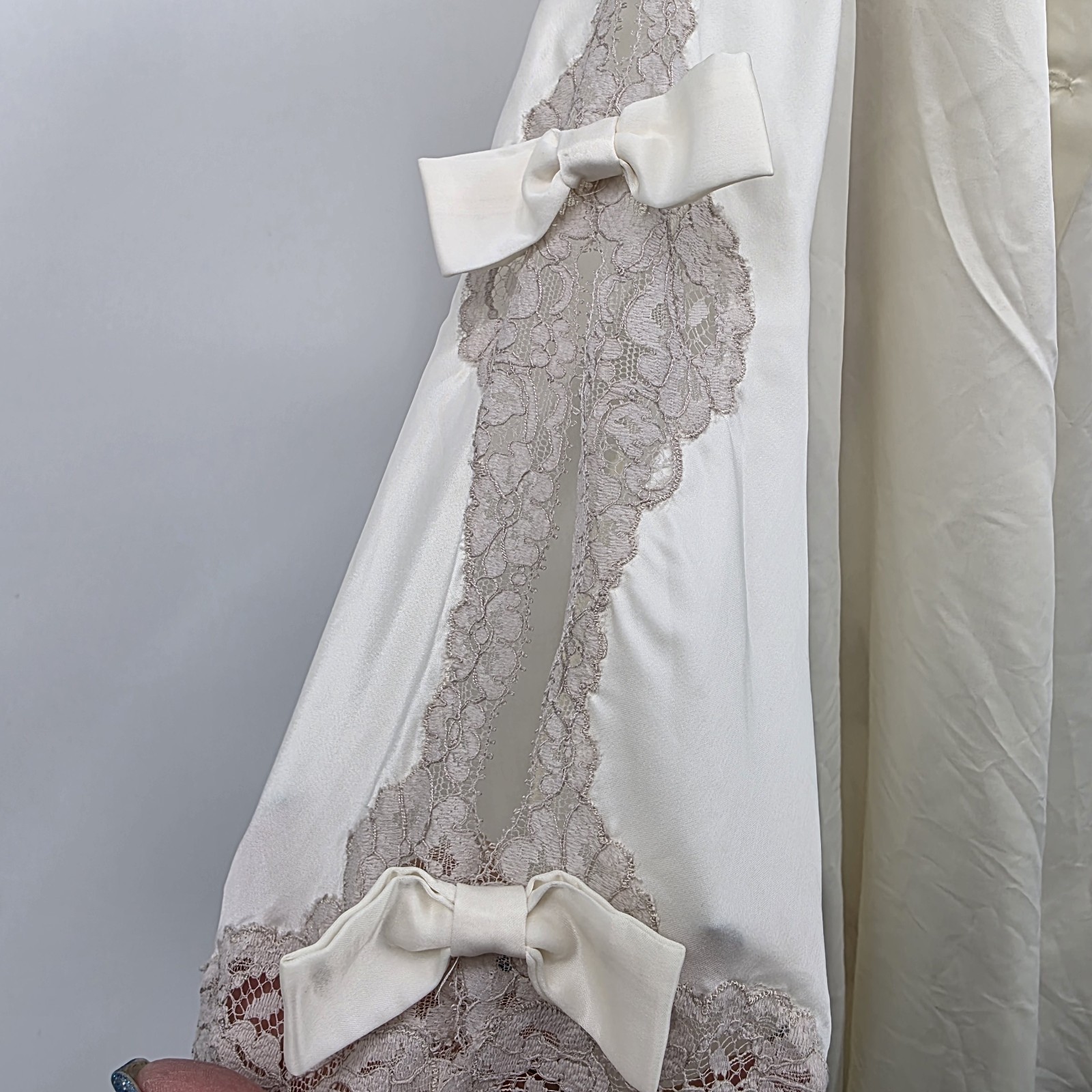 Vintage 1970s Eyeful by Flaums Peignoir Set Ivory Lace Silk Blend Union Made