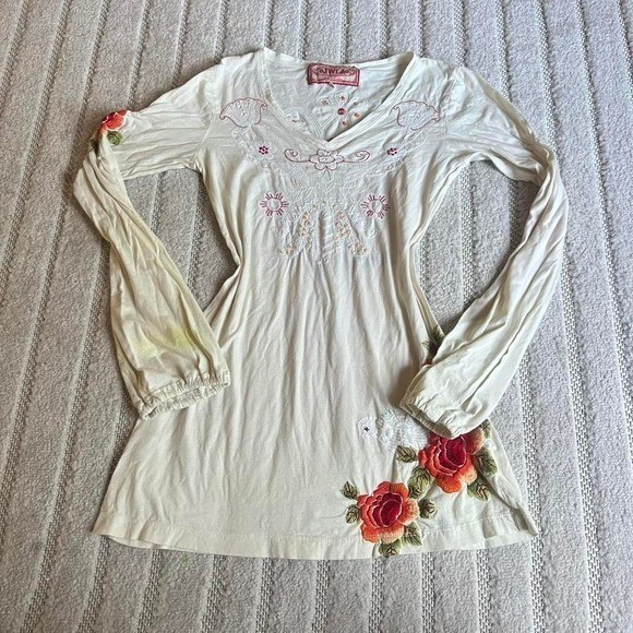 Johnny Was Cotton Embroidered Top Blouse S Boho Y2K western cottage party